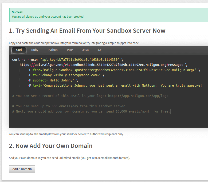 Setup for Mailgun for sending HTML email templates using PHP
