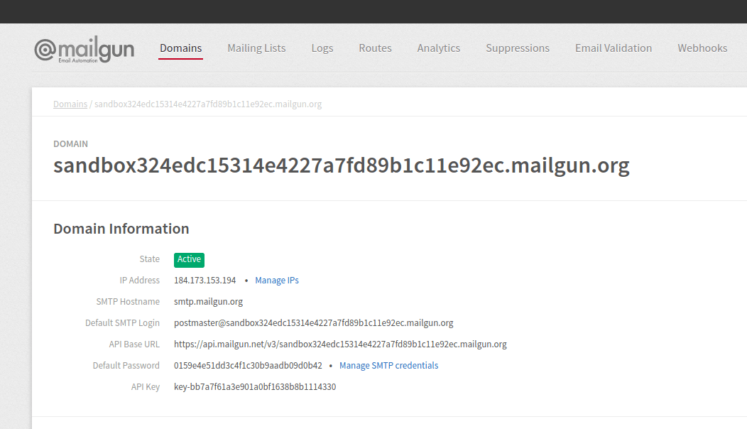 Mailgun API Key location